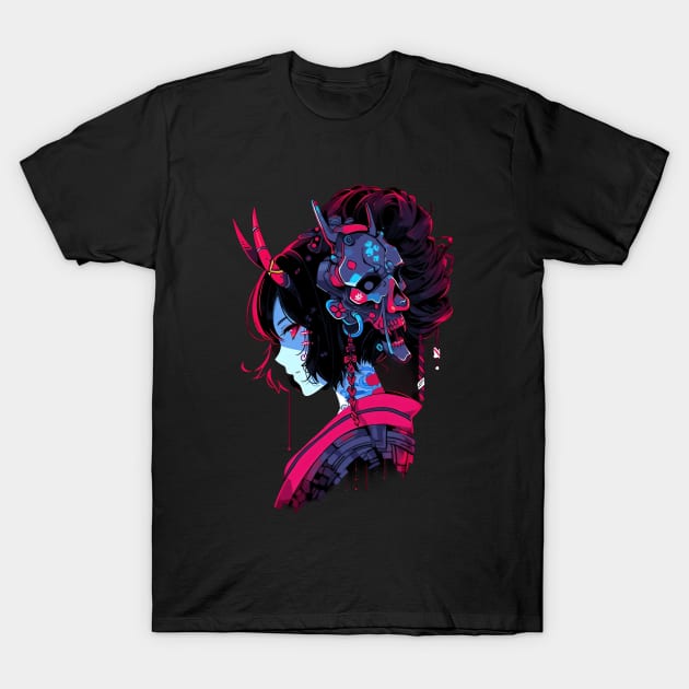 Cyber Geisha , anime style, cyberpunk, demon, t-shirt, tee T-Shirt T-Shirt by Expedition-AI